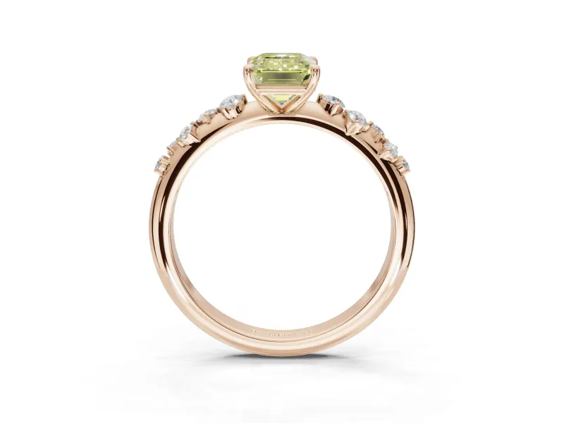 Emerald Cut Graduated Solitaire Engagement Ring Setting for a Fancy Yellow Lab-Grown Diamond | Rose Gold