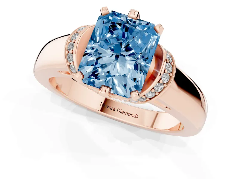 Radiant Cut Pavé Collar Engagement Ring Setting for a Fancy Blue Lab-Grown Diamond | Rose Gold