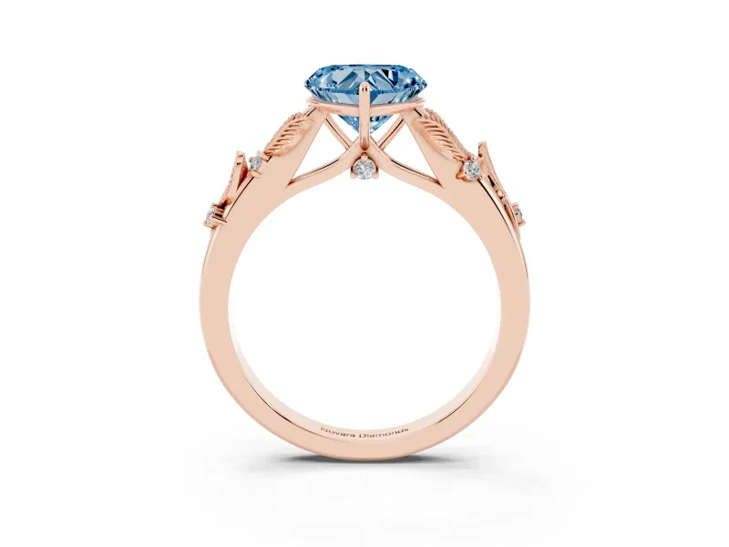 Heart-Shaped Leaf Solitaire Engagement Ring Setting for a Fancy Blue Lab-Grown Diamond | Rose Gold