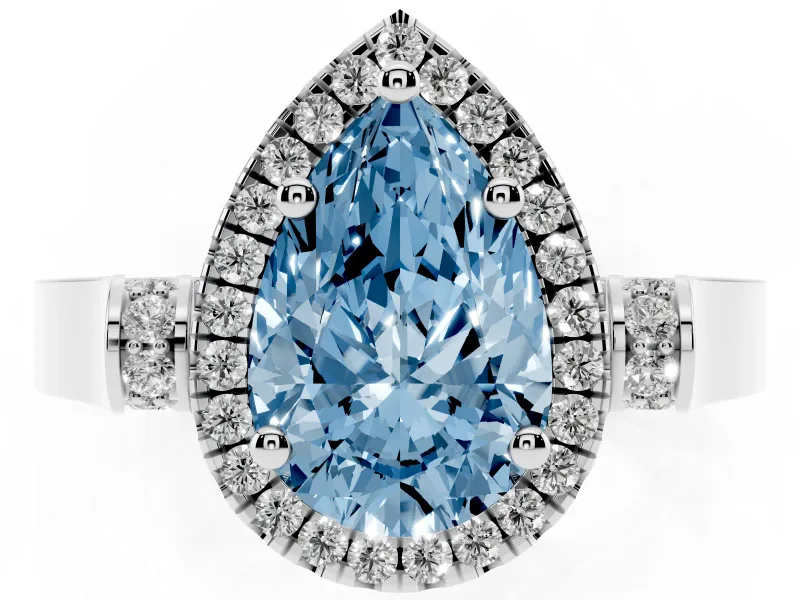 Fancy Blue Pear Cut Diamond Halo Ring Set in Silver with Pavé-Lined Split Shank Band