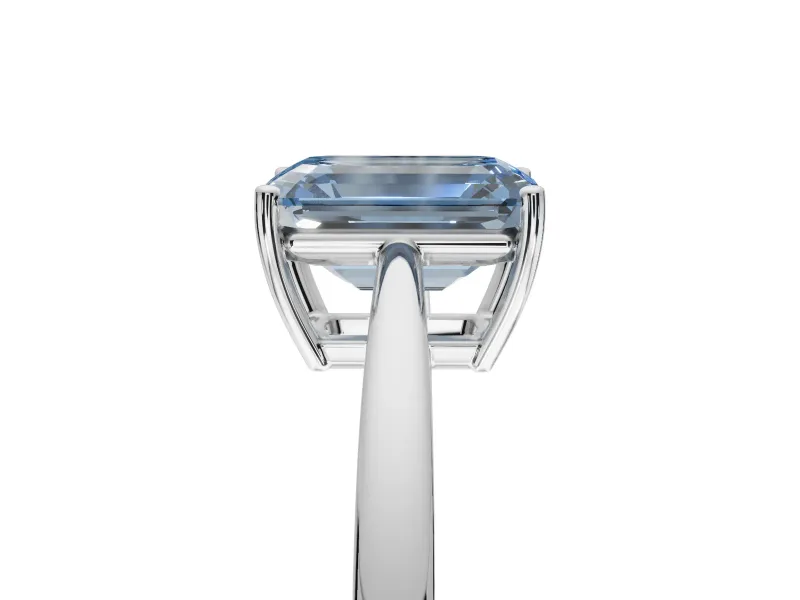 Emerald Cut Cathedral Solitaire Engagement Ring Setting for a Fancy Blue Lab-Grown Diamond | Open Shoulders | Platinum