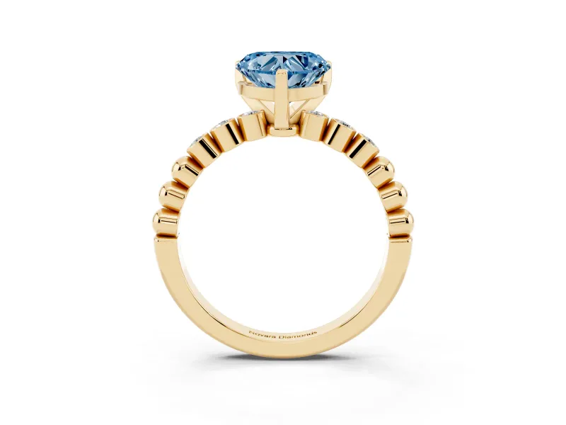 Heart-Shaped Beaded Engagement Ring Setting for a Fancy Blue Lab-Grown Diamond | Yellow Gold