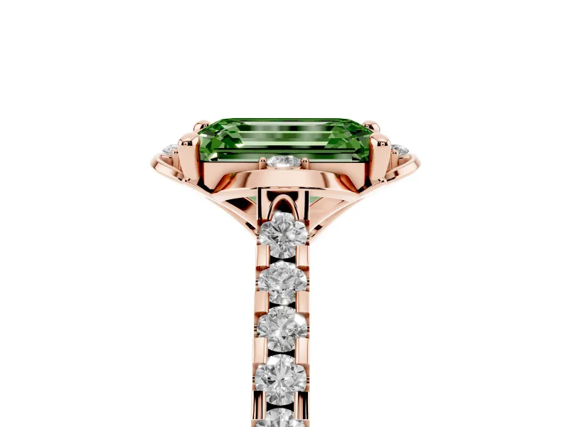 Emerald Cut Floral Petal Engagement Ring Setting for a Fancy Green Lab-Grown Diamond | Petal Accents | Rose Gold