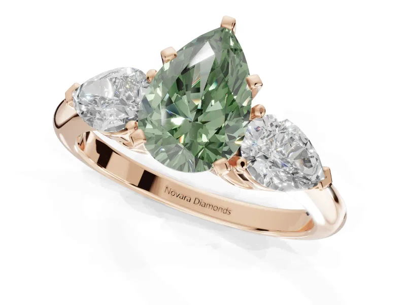 Pear-Shaped 3-Stone Engagement Ring Setting for a Fancy Green Lab-Grown Diamond | Rose Gold