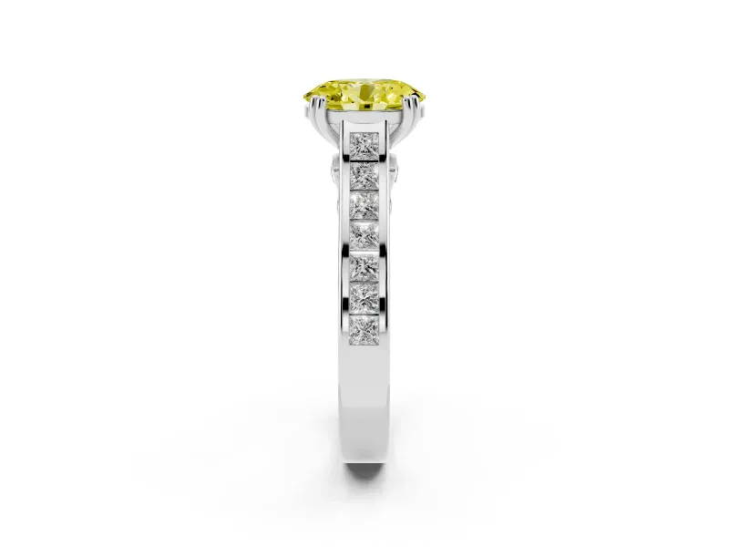 Oval Cathedral Channel Set Engagement Ring Setting for a Fancy Yellow Lab-Grown Diamond | Double Claw Prongs | Platinum