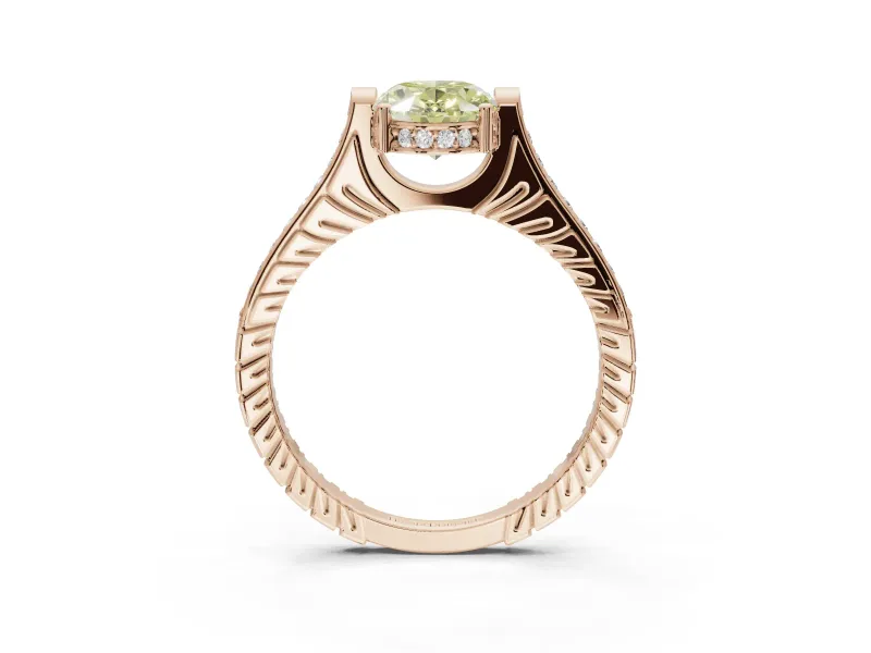 Oval Vintage Cathedral Engagement Ring Setting for a Fancy Yellow Lab-Grown Diamond | Carved Band | Rose Gold