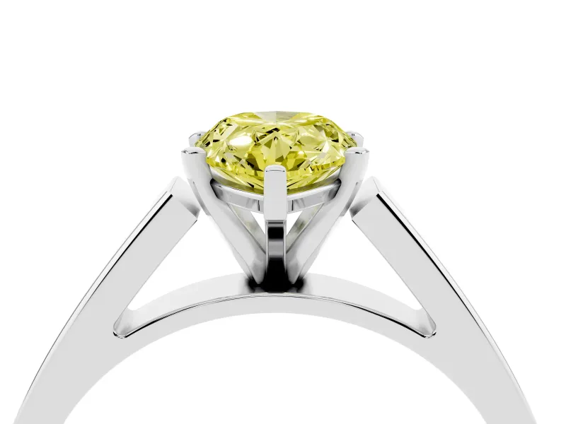 Fancy Yellow Pear Cut Diamond Solitaire Engagement Ring Set in Platinum with Prong Setting and Tapered Band