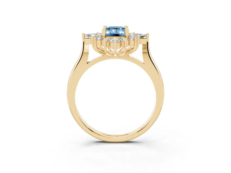 Emerald Cut Engagement Ring Setting for a Fancy Blue Lab-Grown Diamond | Yellow Gold - Design NV-24790