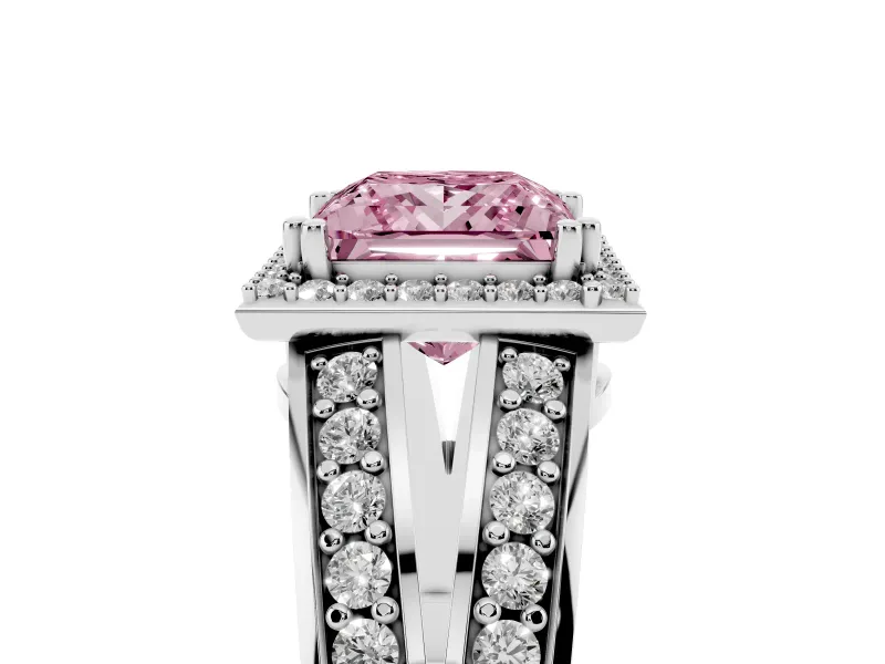 Princess Cut Halo Engagement Ring Setting for a Fancy Pink Lab-Grown Diamond | Pave Split Shank | Sterling Silver