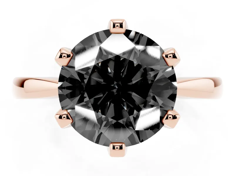 Round Tapered Solitaire Engagement Ring Setting for a Black Center | Claw Prong Head | Rose Gold