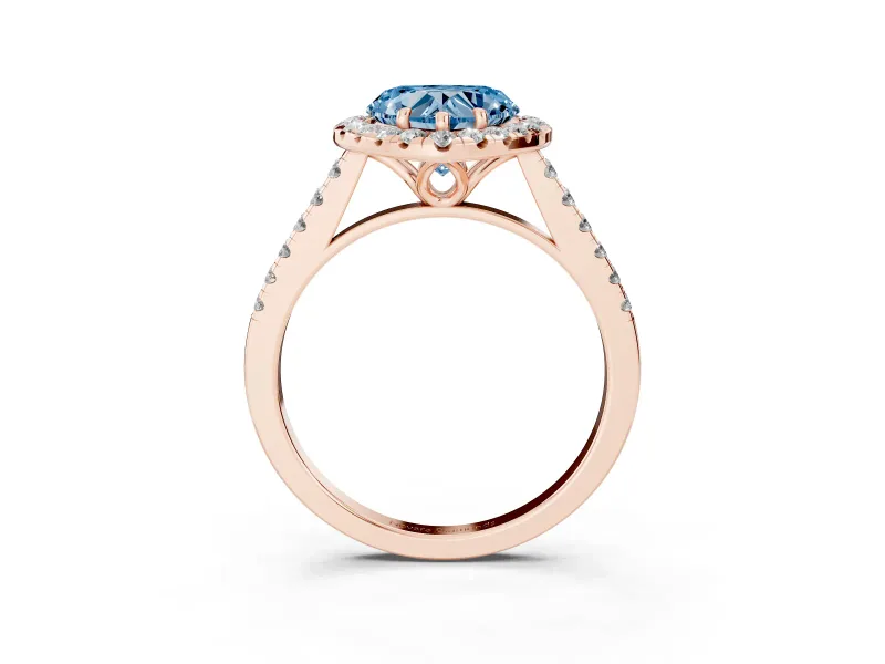 Heart-Shaped Raised Halo Engagement Ring Setting for a Fancy Blue Lab-Grown Diamond | Rose Gold