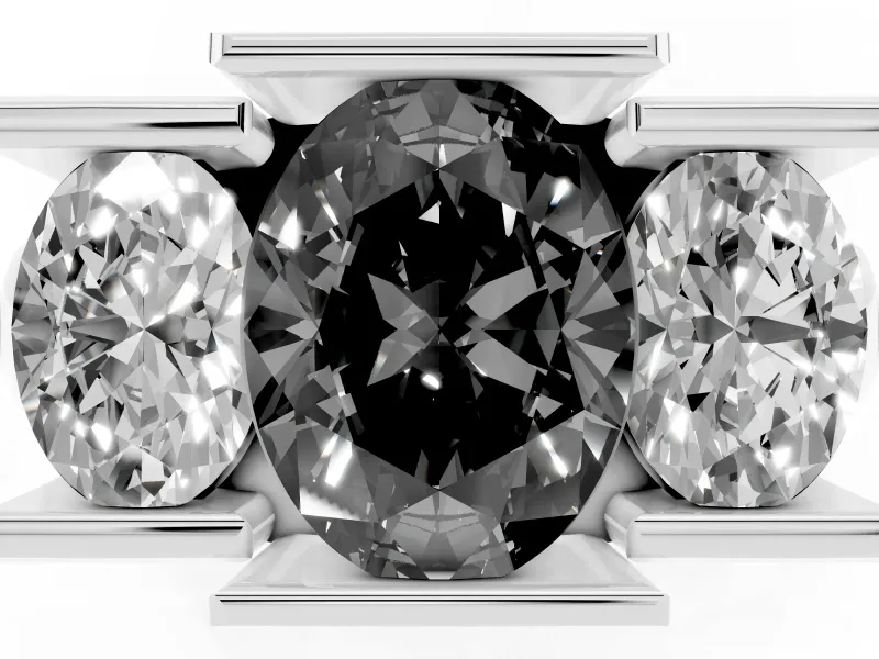 Fancy Black Oval Cut Diamond Three-Stone Channel Set Ring Set in White gold with Smooth Polished Band