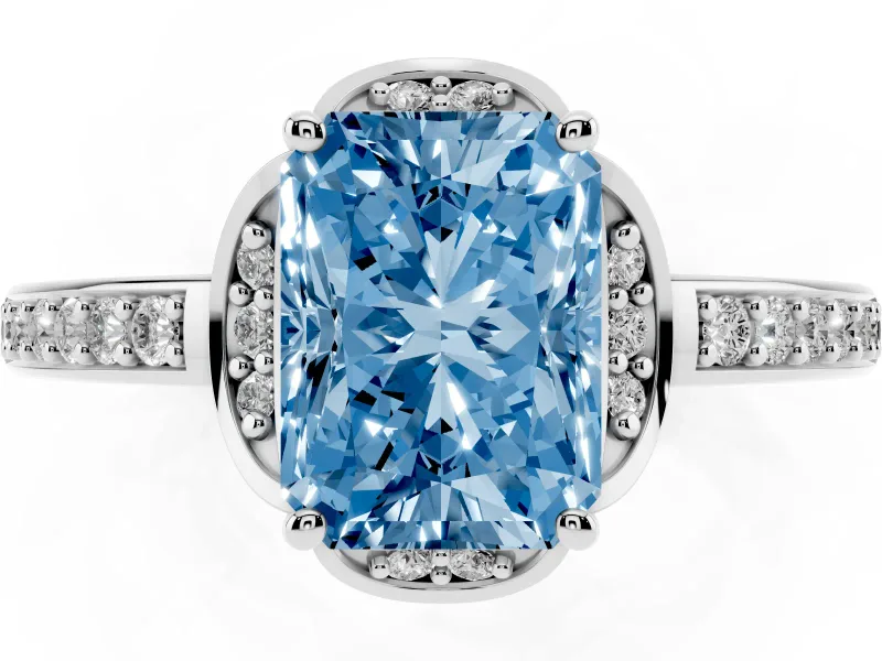 Radiant Cut Floral Pavé Engagement Ring Setting for a Fancy Blue Lab-Grown Diamond | Platinum