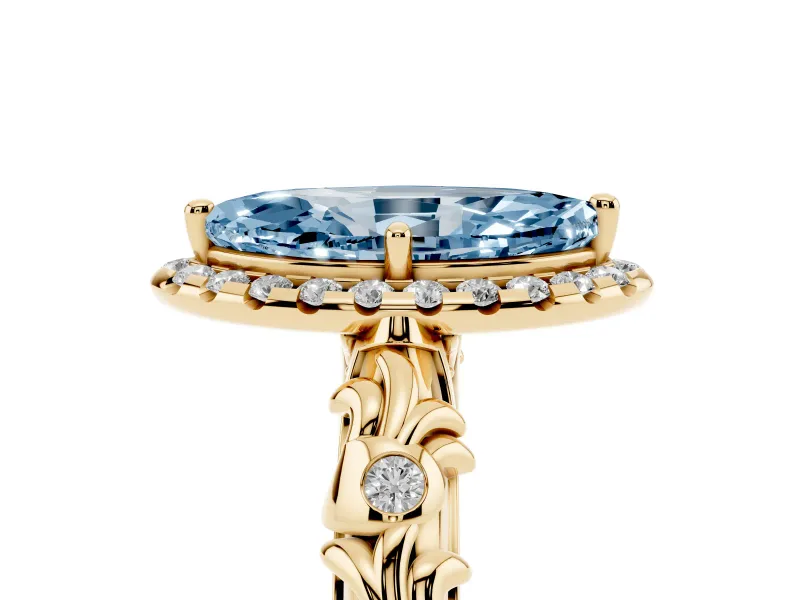 Marquise Leaf Halo Engagement Ring Setting for a Fancy Blue Lab-Grown Diamond | Yellow Gold