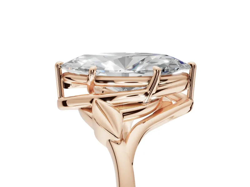 Marquise Leaf Bypass Solitaire Engagement Ring Setting | Polished Band | Rose Gold