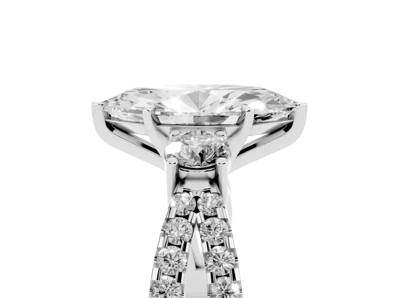 Marquise Cut Diamond Three-Stone Ring Set in Silver with Pavé Split Shank and Prong Setting