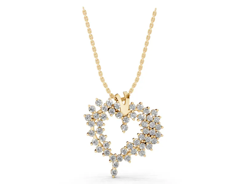 Round Lab-Grown Diamond Cluster Open Heart Pendant Necklace | Split Bail | Yellow Gold