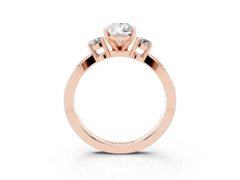 Pear-Shaped Three-Stone Pavé Twist Engagement Ring Setting | Split Shank | Rose Gold