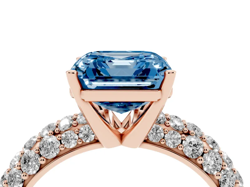 Asscher Cut Multi Row Pave Engagement Ring Setting for a Fancy Blue Lab-Grown Diamond | Rose Gold