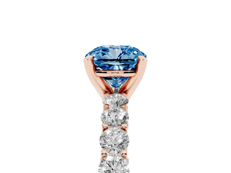 Cushion Cut Shared Prong Engagement Ring Setting for a Fancy Blue Lab-Grown Diamond | Rose Gold
