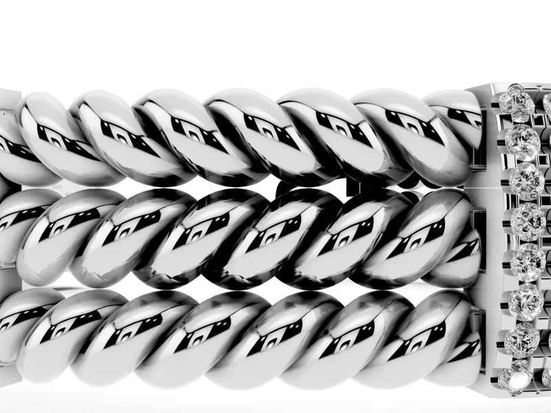 Round Lab-Grown Diamond Pavé Triple Rope Bracelet | Stone-Set Crossbars | White Gold