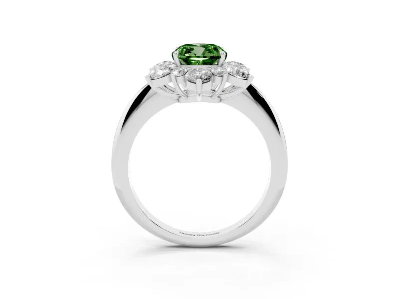 Cushion Cut Cluster Halo Engagement Ring Setting for a Fancy Green Lab-Grown Diamond | Platinum