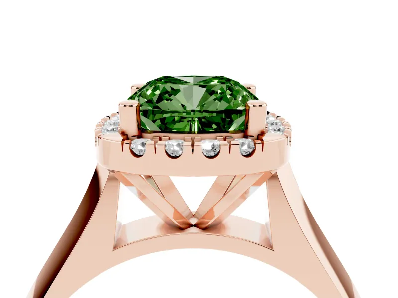 Cushion Cut Halo Engagement Ring Setting for a Fancy Green Lab-Grown Diamond | Square Profile Band | Rose Gold