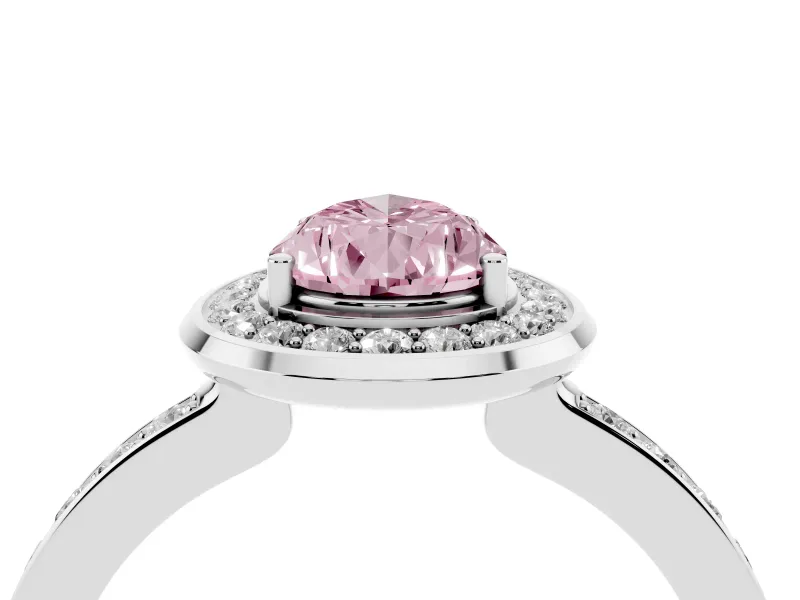 Pear-Shaped Bezel-Rim Halo Engagement Ring Setting for a Fancy Pink Lab-Grown Diamond | Pave Band | Platinum