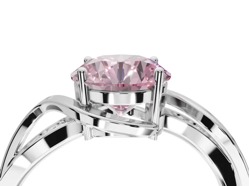 Round Bypass Solitaire Engagement Ring Setting for a Fancy Pink Lab-Grown Diamond | Pavé and Plain Strands | Platinum