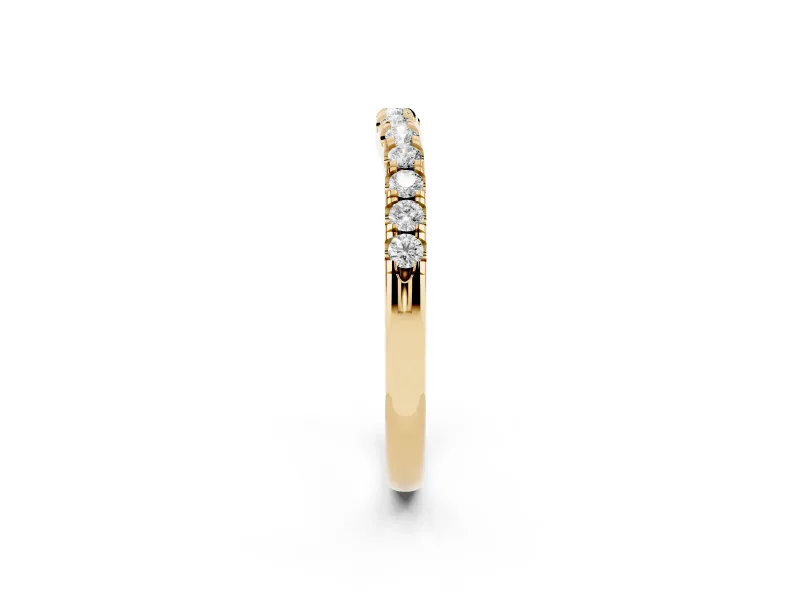 Round Lab-Grown Diamond Arched Curved Pavé Wedding Band | Shared Prongs | Yellow Gold