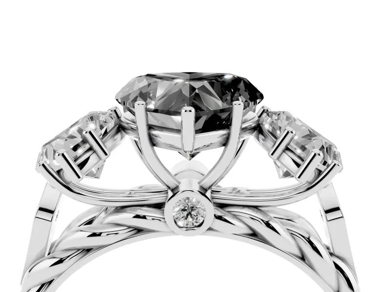 Heart-Shaped Three Stone Engagement Ring Setting for a Black Center | Braided Band | Platinum