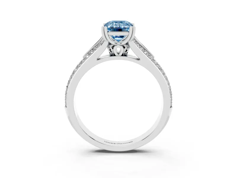 Emerald Cut Pave Split Shank Engagement Ring Setting for a Fancy Blue Lab-Grown Diamond | Double Claw Prongs | Platinum