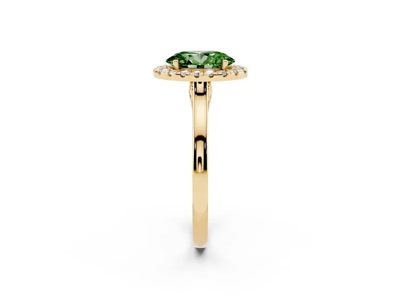 Oval Halo Engagement Ring Setting for a Fancy Green Lab-Grown Diamond | Flat Tapered Band | Yellow Gold
