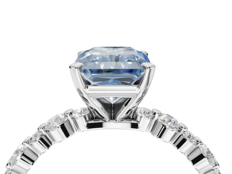 Radiant Cut Pavé Solitaire Engagement Ring Setting for a Fancy Blue Lab-Grown Diamond | Alternating Accents | White Gold