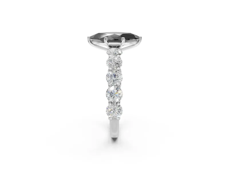 Marquise Side Stone Engagement Ring Setting for a Black Center | White Gold