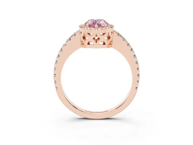 Pear-Shaped Pave Halo Engagement Ring Setting for a Fancy Pink Lab-Grown Diamond | Rose Gold