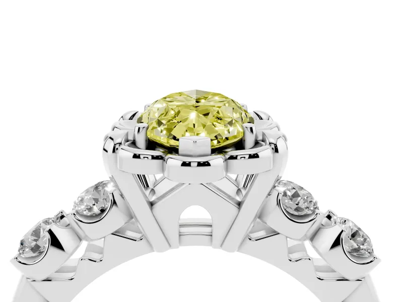 Marquise Floral Engagement Ring Setting for a Fancy Yellow Lab-Grown Diamond | Petal Frame | Sterling Silver