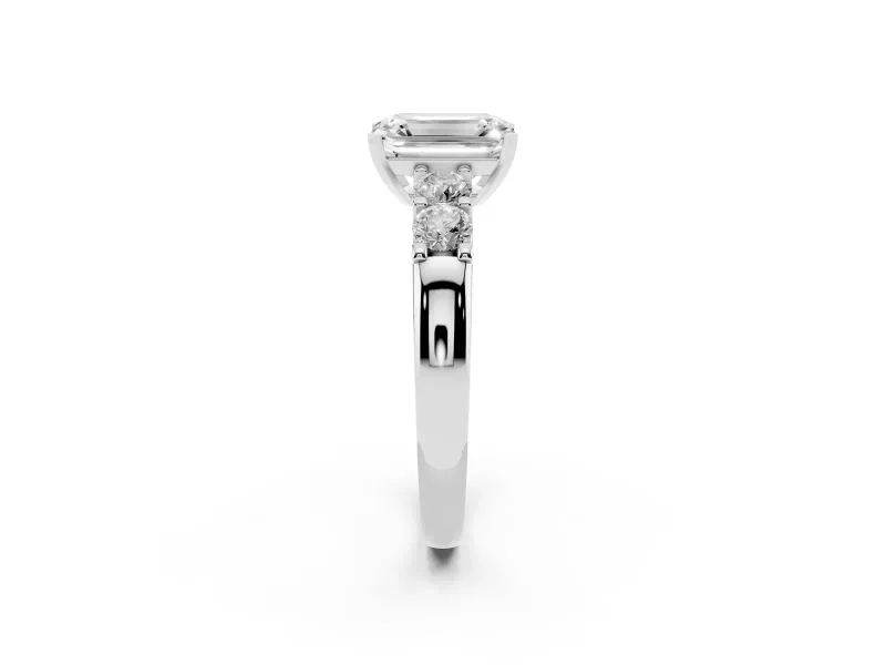 Emerald Cut Five Stone Engagement Ring Setting | Prong-Set Side Stones | White Gold