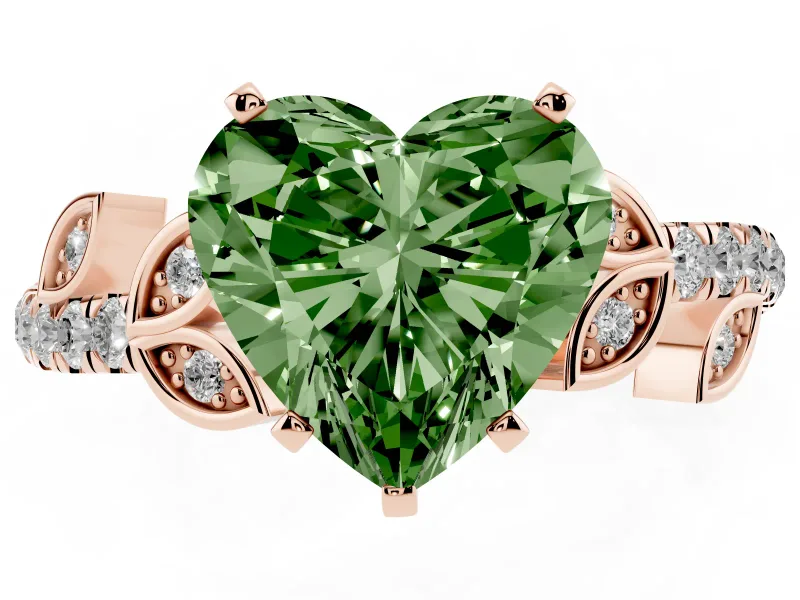 Heart-Shaped Leaf Pavé Engagement Ring Setting for a Fancy Green Lab-Grown Diamond | Rose Gold