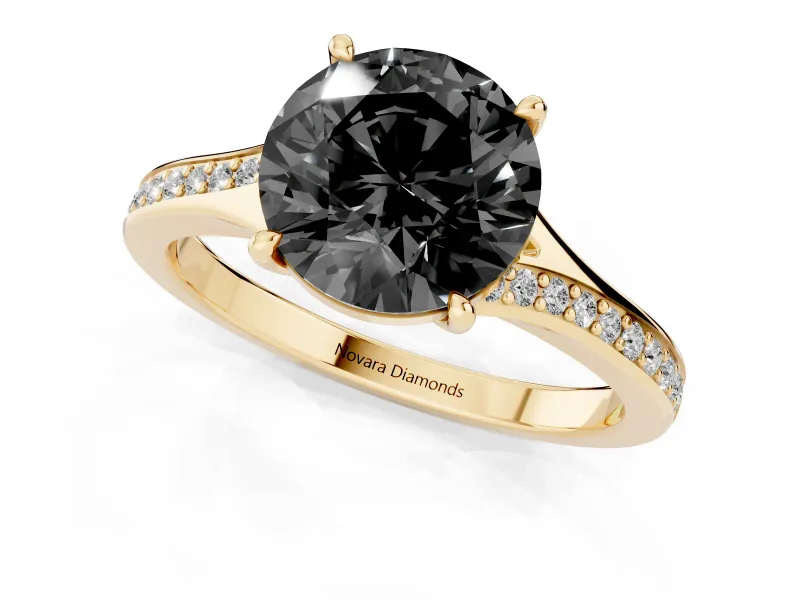 Round Pavé Solitaire Engagement Ring Setting for a Black Center | Sweeping Shoulders | Yellow Gold