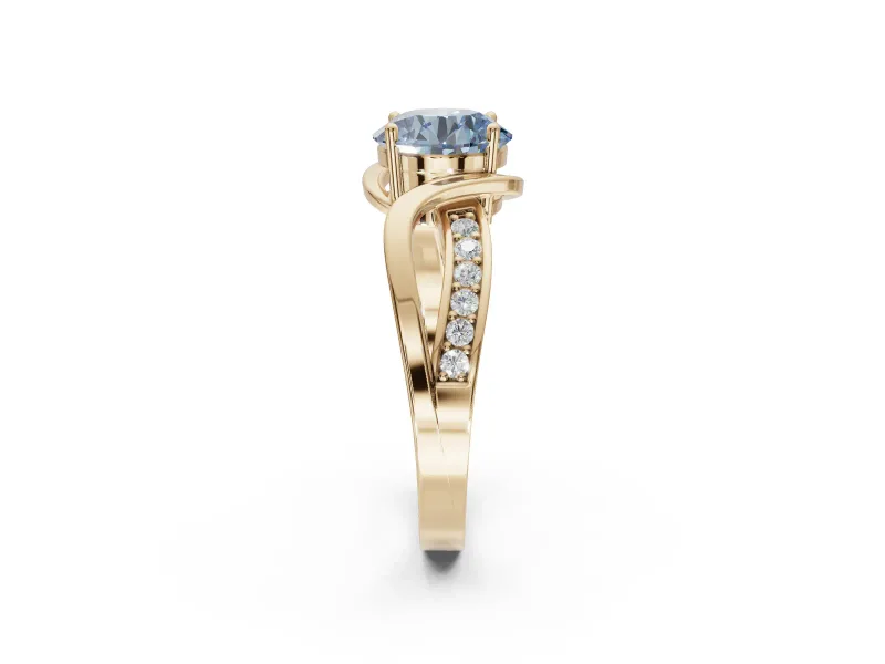 Round Bypass Solitaire Engagement Ring Setting for a Fancy Blue Lab-Grown Diamond | Pavé and Plain Strands | Yellow Gold