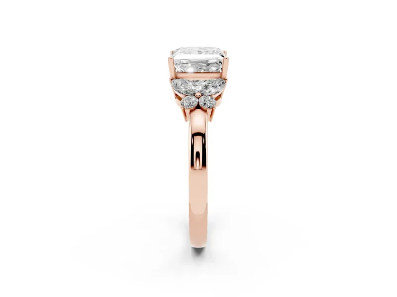 Princess Cut Diamond Solitaire Floral Ring Set in Rose gold with Marquise Petals and Prong Setting