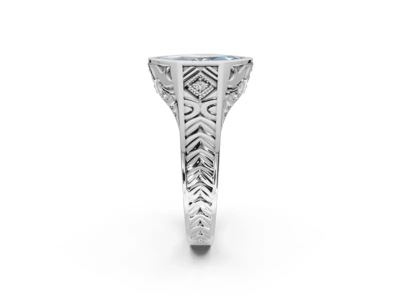Marquise Bezel Engagement Ring Setting for a Fancy Blue Lab-Grown Diamond | Engraved Band | Platinum