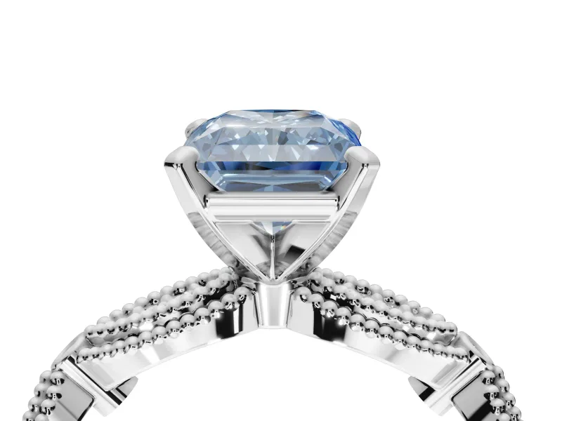 Radiant Cut Vintage Engagement Ring Setting for a Fancy Blue Lab-Grown Diamond | Graduated Stations | Sterling Silver