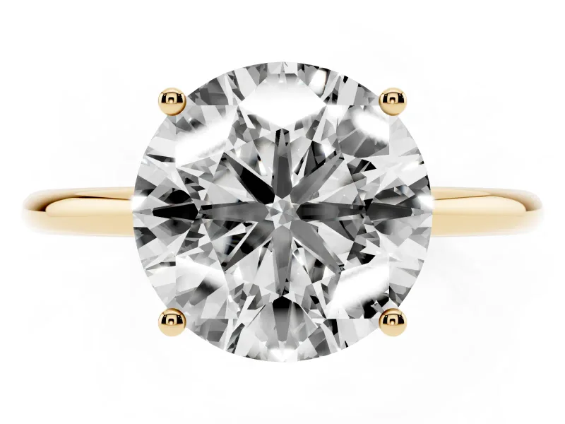 Round Thin Solitaire Engagement Ring Setting | Straight Plain Band | Yellow Gold