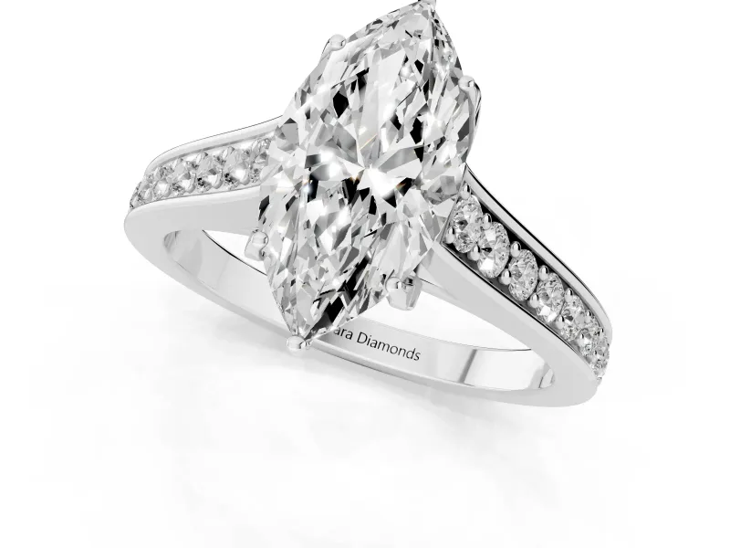 Marquise Cut Diamond Solitaire Pavé Engagement Ring Set in Silver with Prong Setting