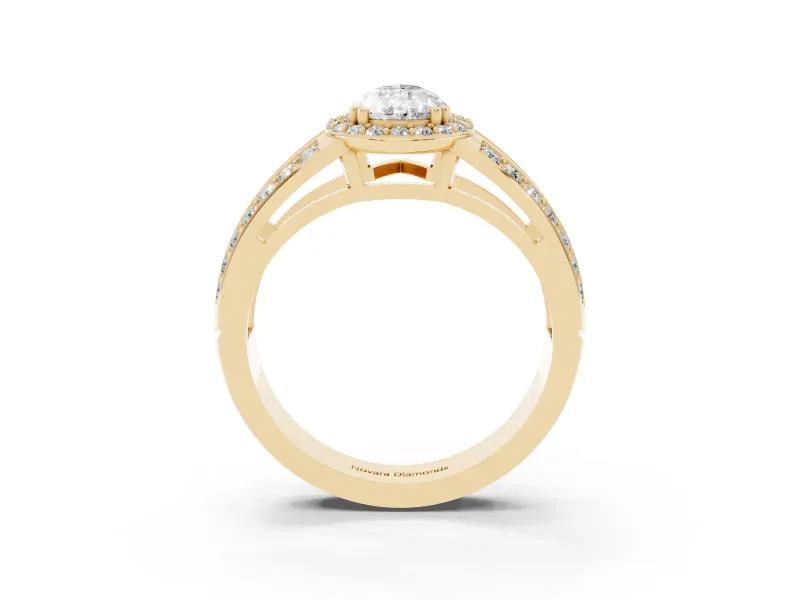 Pear-Shaped Halo Engagement Ring Setting | Two-Row Pave Split Shank | Yellow Gold
