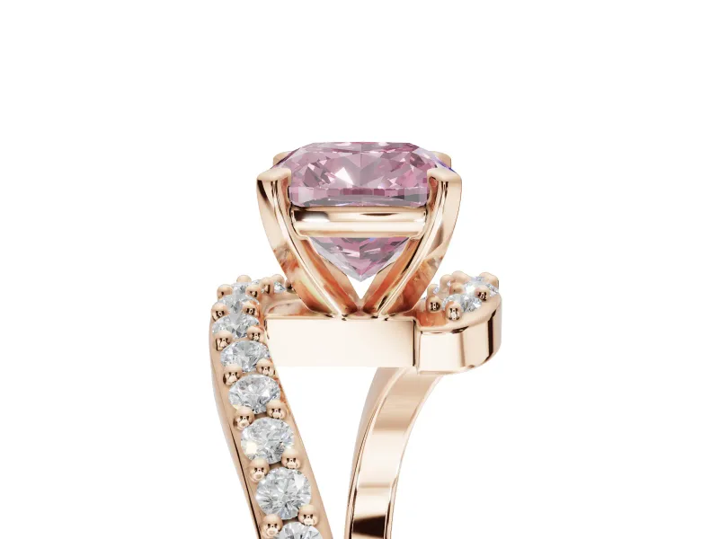 Cushion Cut Bypass Pavé Engagement Ring Setting for a Fancy Pink Lab-Grown Diamond | Rose Gold