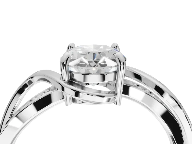 Oval Bypass Solitaire Engagement Ring Setting | Pavé and Plain Strands | Platinum