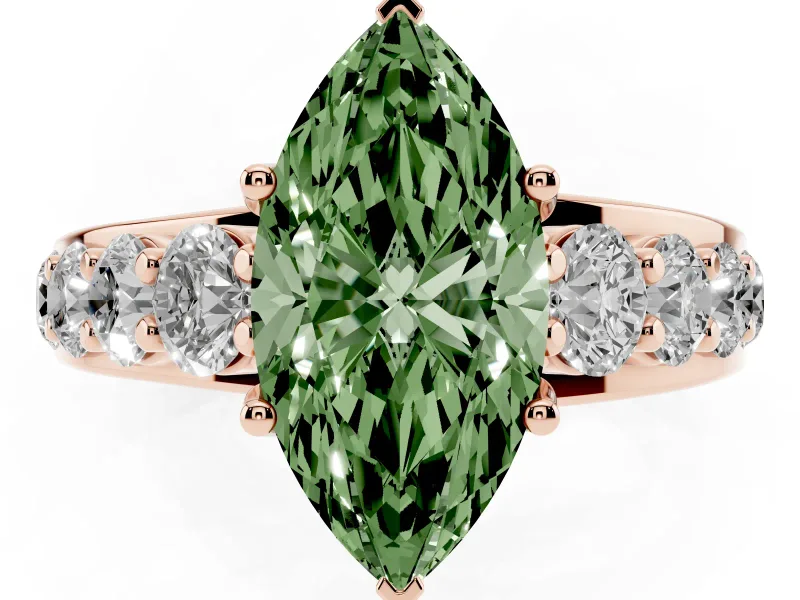 Marquise Graduated Engagement Ring Setting for a Fancy Green Lab-Grown Diamond | Rose Gold
